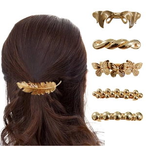 Vintage Metal Hair Clips Alloy Feather Butterfly Geometric Spring Barrette Side Pin Retro Hair Accessory For Women