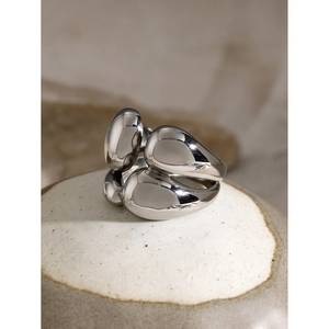 Minimalist double layer irregular droplet ring in polished stainless steel for women