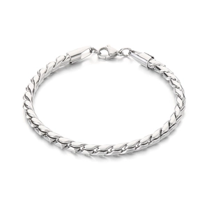 Minimalist silver stainless steel Cuban wheat chain bracelet with secure lobster clasp