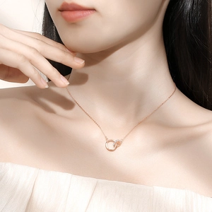 S925 sterling silver Mobius rose gold necklace with interlocking rings and zircon