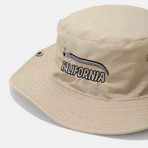 Khaki outdoor sun hat with California embroidery and wide brim for camping