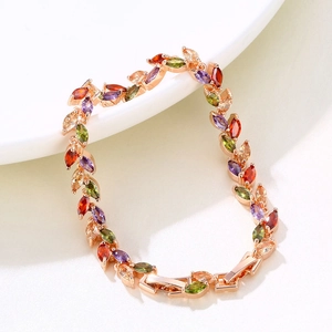 Colorful willow leaf crystal bracelet with rose gold plated settings for women