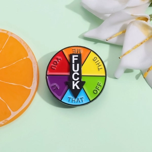 Creative spinning rainbow enamel pin with rotating arrow and fun social mood phrases