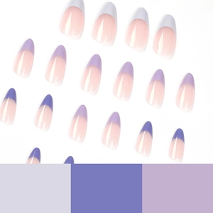 Minimalist French tip press-on nails in taro purple shades and almond shape set