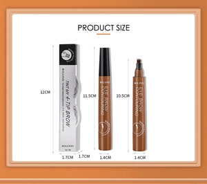 Detailed size chart for brown waterproof four-tip eyebrow pencil with packaging dimensions