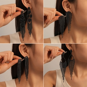 Gothic geometric black fringe earrings with rhinestones in four elegant styles