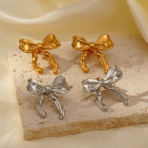 Bowknot Stud Earrings 18K Gold Plated Stainless Steel Trendy INS Style Fashion Jewelry Accessories For Women