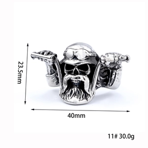 Detailed view of vintage silver biker skull ring showing dimensions 40mm and 23.5mm