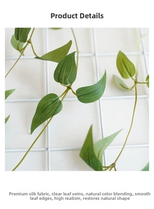 Detailed macro view of artificial silk clematis leaves with natural green leaf veins