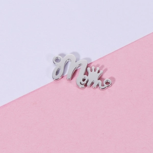 Detailed view of silver crown mama pendant charm for DIY jewelry making and bracelets