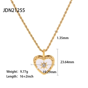 French vintage gold twist chain necklace with heart pendant and white enamel inlay