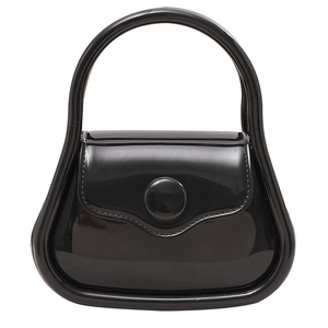 Glossy black PVC jelly bag with circular buckle and stylish round handle for women