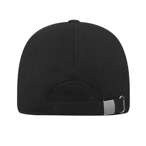 Men's winter thick baseball cap in black fabric with adjustable metal buckle back view