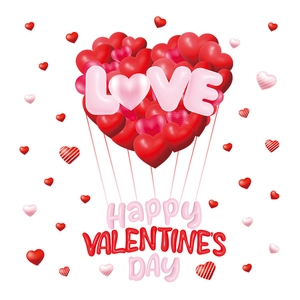 Valentine's Day heart balloon wall sticker with 3D LOVE text for window decoration