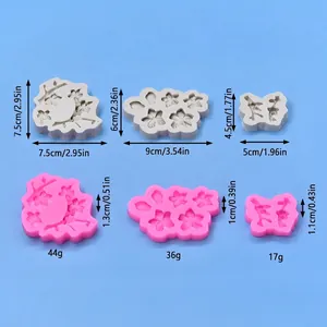 Winter plum blossom silicone mold set in various sizes with detailed dimensions
