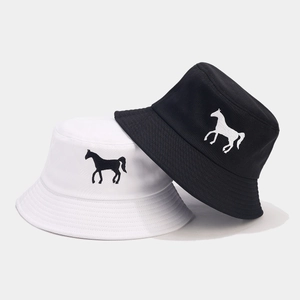Chapeau Bob En Coton Avec Broderie Cheval Protection Solaire Extérieur Décontracté Pour Hommes Et Femmes