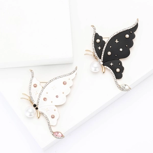 Elegant Butterfly Brooch With Alloy Enamel Rhinestone And Faux Artificial Pearl Star Pins For Women Suit Coat Accessories