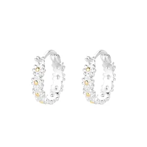S925 sterling silver daisy hoop earrings featuring delicate 3D floral petals and gold core