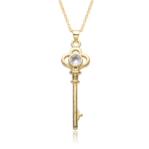 Elegant 18k gold heart key pendant necklace with sparkling cubic zirconia stone