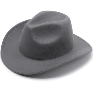 Classic dark grey wool felt fedora hat with a wide brim in a minimalist studio style