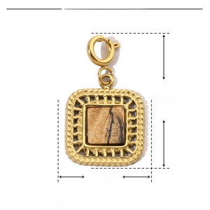 Detailed size chart of stainless steel square natural stone pendant with dimensions