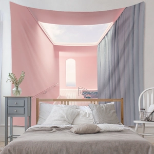 Bohemian minimalist architecture wall tapestry for bedroom living room decor