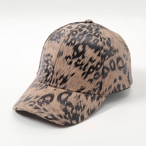 Women's leopard print baseball cap with wide brim for sun protection and stylish animal pattern