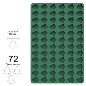 Detail of 72-cavity green silicone Christmas tree mold with 2.5x2.2cm slot dimensions