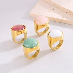 Anelli spessi 23mm in acciaio inossidabile dorato con cabochon in pietre multicolore