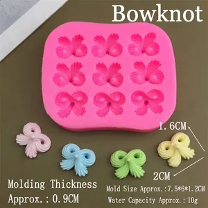 Pink silicone bow mold dimensions 7.5x6x1.2cm with 9 cavities for cake decoration