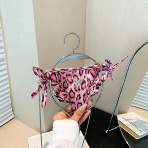 Mini Bikini Shape Crossbody Bag For Women Leopard Print PU Leather Shoulder Bag With Metal Hanger Handle Butterfly Charm