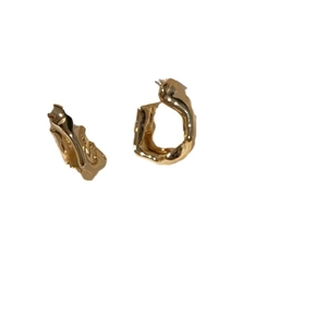Irregular fluid lava texture gold hoop earrings with polished metallic finish
