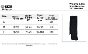 Detailed size chart with cm measurements for black backless evening party dress