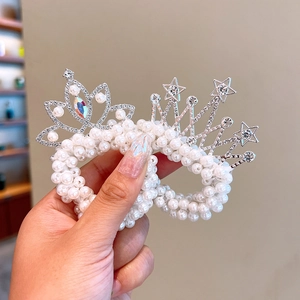 Kids pearl hair ties with sparkling crown and star ornaments for princess hairstyles