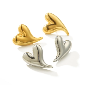 Polished liquid metal heart stud earrings in gold and silver finishes for women