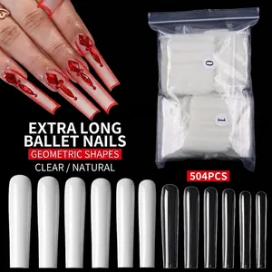Extra Long Ballerina Coffin Fake Nails Full Cover Press On Nail Tips ABS Plastic DIY Manicure Transparent Natural Color