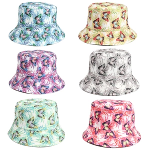 Butterfly Print Reversible Bucket Hat Polyester Cotton Sunshade Breathable Summer Outdoor Sun Hat Women
