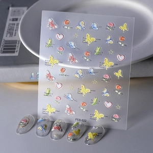 5D Relief Butterfly Nail Art Stickers Waterproof Self Adhesive Colorful Flower Heart Pattern DIY Manicure Decoration For Women