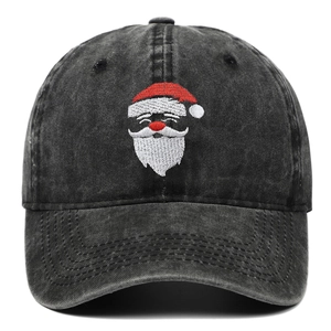 Baseball Cap Washed Cotton Embroidered Santa Claus Christmas Festive Outdoor Sunshade Vintage Adjustable Hat For Men Women