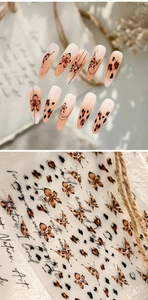 Detailed leopard print and butterfly nail stickers with rhinestones for nail art design