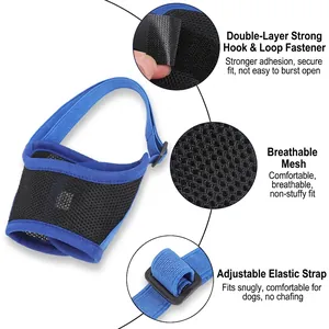 Breathable blue nylon mesh dog muzzle with adjustable strap for anti-biting and barking
