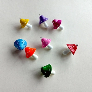 Colorful resin mushroom pendants for DIY jewelry and keychains in eight vibrant shades