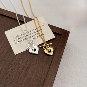 925 Sterling silver heart pendant necklace with OT toggle clasp in gold and silver finish