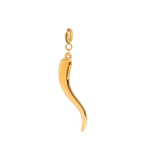 Detailed close-up of a gold-plated horn pendant made of durable stainless steel