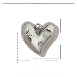 Technical drawing showing 13mm silver heart pendant size and weight parameters