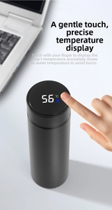 Detail of smart LED temperature display on matte black stainless steel thermos lid