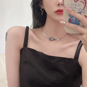 Silver snake chain choker featuring a minimalist belt buckle pendant for women