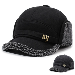 Men Winter Earflap Baseball Cap Cotton Woolen Warm Windproof Outdoor Fleece Lined Cold Weather Hat