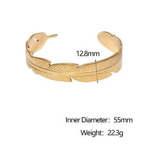 18k gold plated stainless steel open feather bangle for women in bohemian style