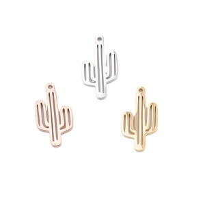 Polished stainless steel cactus pendants in silver, gold, and rose gold finishes